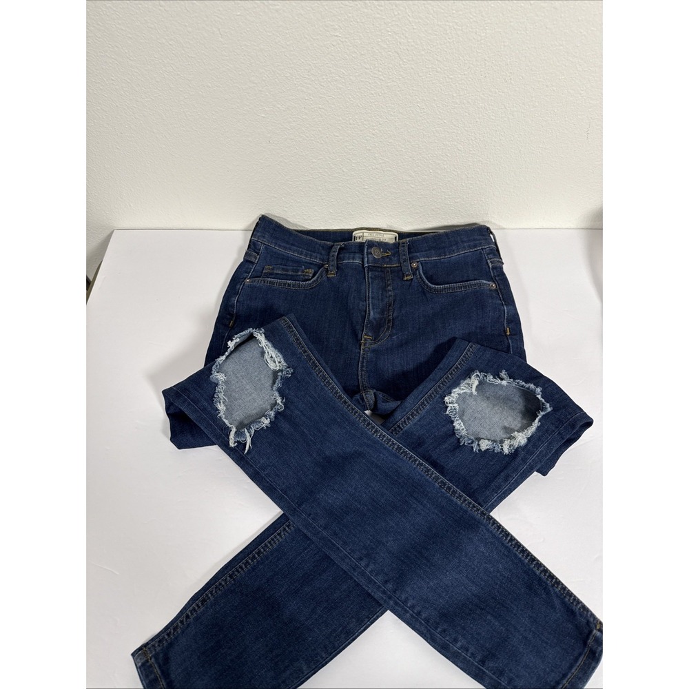 Free People 25R Distressed Skinny Jeans Denim Stretchy D2